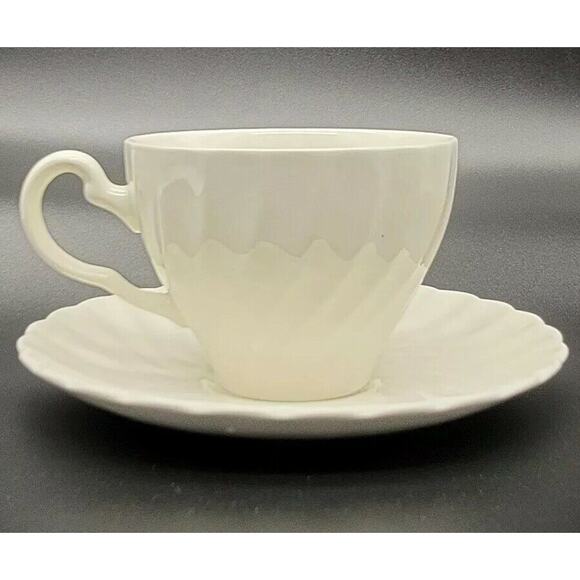 Johnson Bros. Regency Swirl White Tea Cup and Saucer Set - Picture 2 of 11